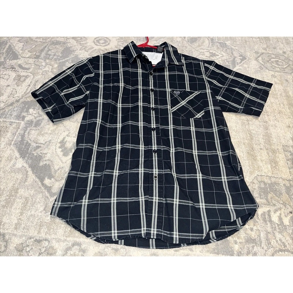 FMF Racing Mens Sz Medium Black‎ Plaid Button-up shirt